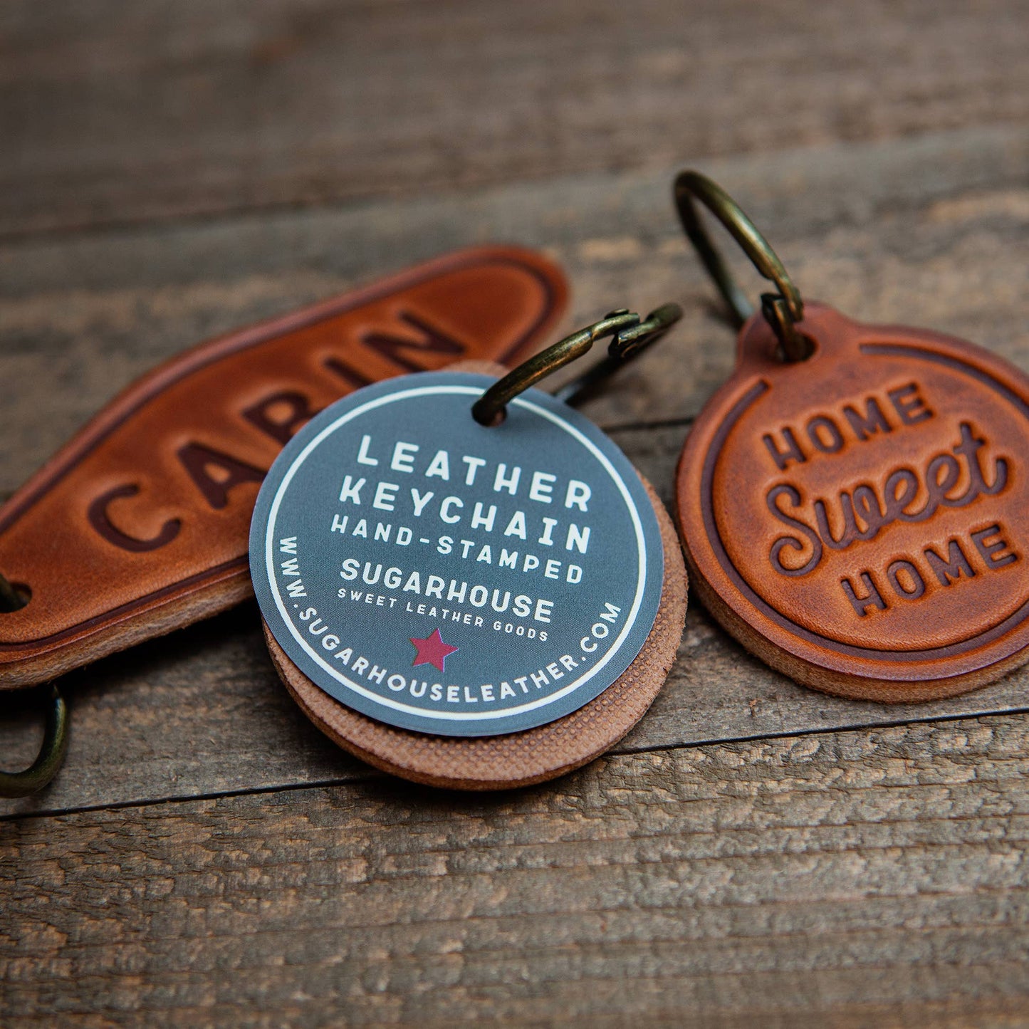 Home Sweet Home Leather Motel Style Keychain Circle by Sugarhouse Leather