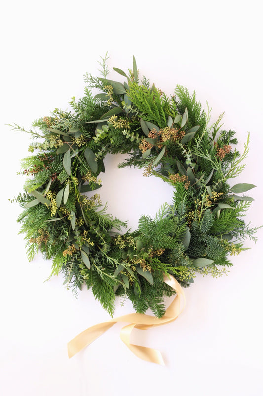Green and Textural Winter Wreath